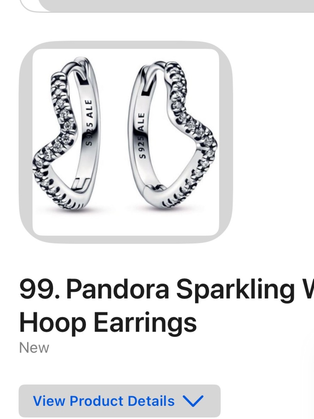 Pandora sparking wave Hoop earrings new in bag